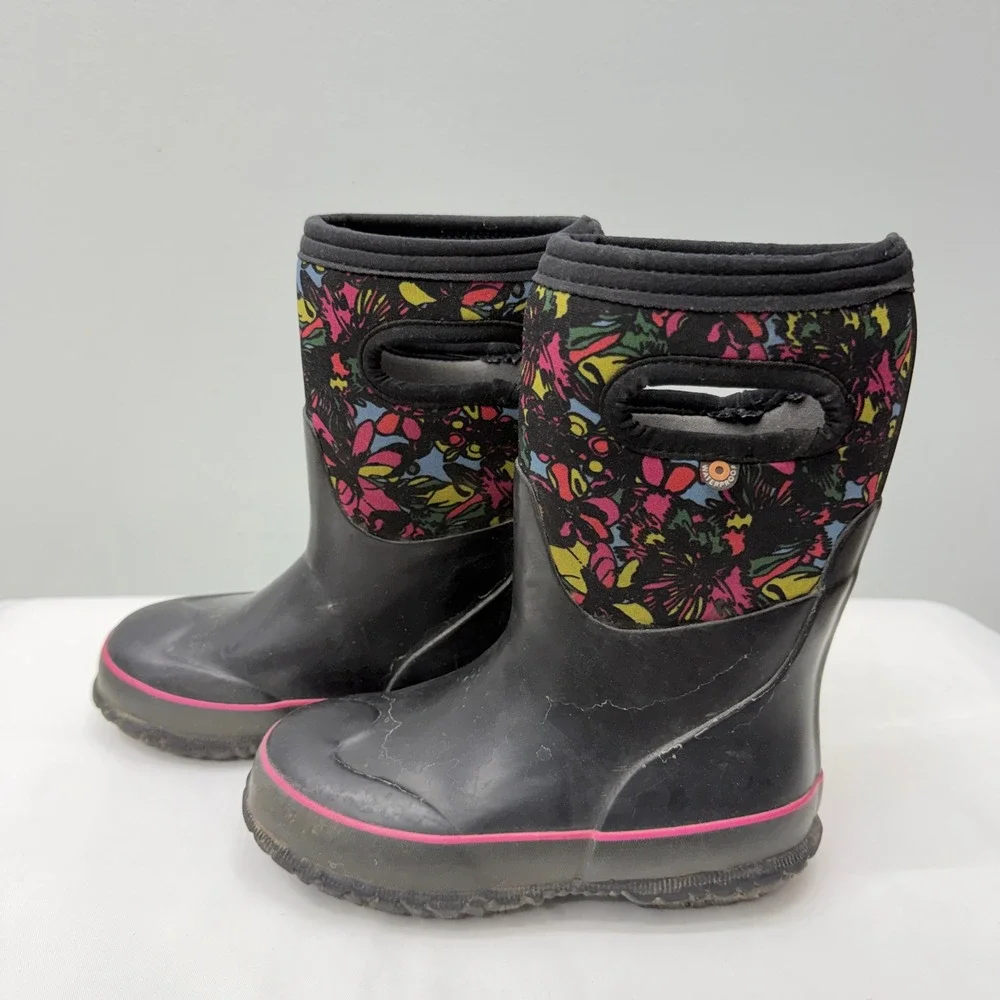 Bogs Grasp Wildflower Floral Kids Girls 12 Waterproof Winter Boots Black